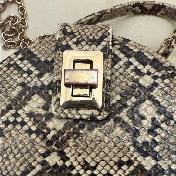 Zara Snakeskin Round Crossbody Bag Gold Chain & Handle Brown Beige Black Lined - Picture 13 of 17